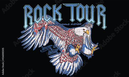 Rock Festival Graphic design for t-shirt. Eagle vector print design. American eagle vector design
