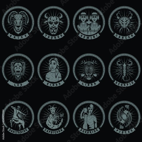 Set of illustration of zodiac