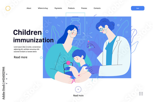Childhood immunization - medical insurance web template. Modern flat vector