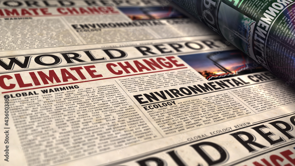 Climate change world report retro newspaper printing press Climate change world report retro newspaper printing press