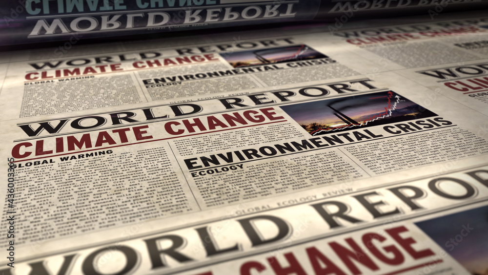 Climate change world report retro newspaper printing press Climate change world report retro newspaper printing press