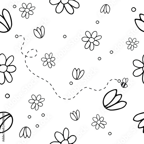 Flores e plantas. Padrão vectorial.