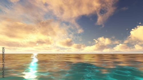 Beautiful tranquil natural vacation seascape with scenic ocean waves in tropical environment, deep clear transparent pure blue water background. A summer travel in paradise, peaceful 3D render
