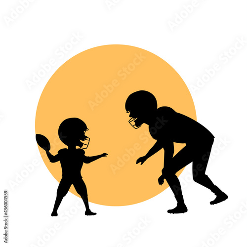 father and son, man and kid playing american football isolated vector illustration silhouette scene