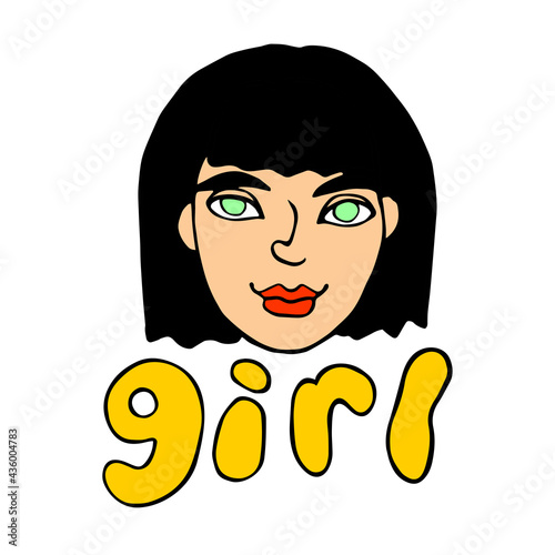 Face, head of a girl, woman. Vector hand drawn color illustration in the style of doodle isolated on white background. Different and beautiful