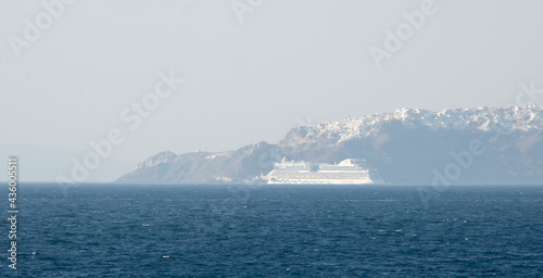 Tourist vessels about Santorini's island