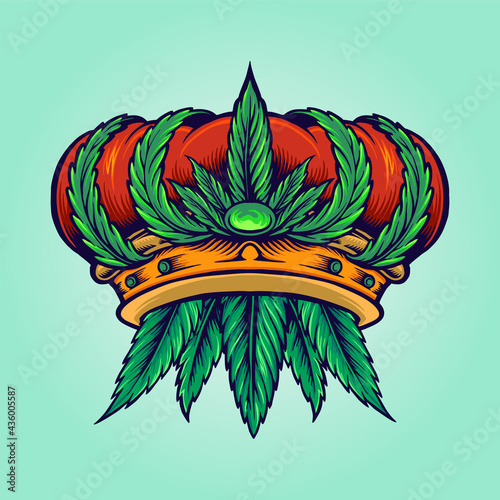 Cannabis Crown Logo Hemp Mascot Logo, mascot merchandise t-shirt, stickers and Label designs, poster, greeting cards advertising business company or brands.