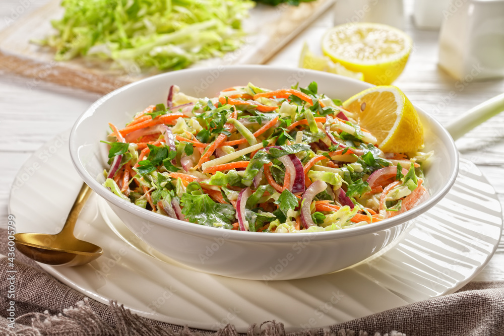 juicy low calorie coleslaw salad, top view juicy low calorie coleslaw salad, top view