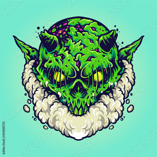 Green Monster Vape Cloud Vector illustrations for your work Logo, mascot merchandise t-shirt, stickers and Label designs, poster, greeting cards advertising business company or brands.