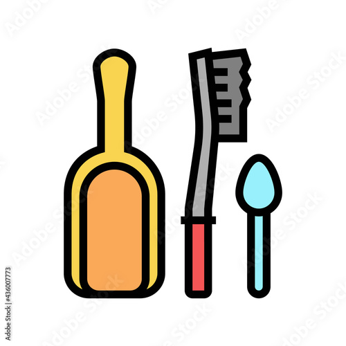shovel, brush and spoon for prepare coffee color icon vector. shovel, brush and spoon for prepare coffee sign. isolated symbol illustration