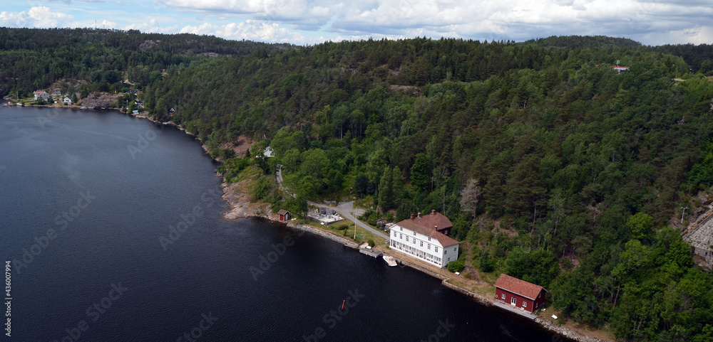 View from the high bridge over the fjord. The border of Norway and Sweden.Near the town Selater,Sweden