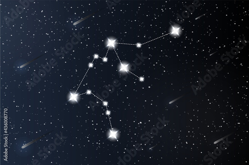 Aquarius. Zodiac constellation on outer space background. Mystery and esoteric. Horoscope vector illustration. Spiritual tarot poster. Magic occult tarot and astrology cards.