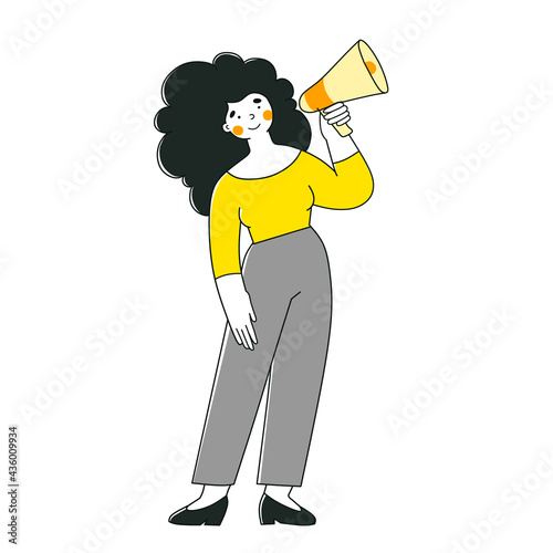Woman with megaphone - Promotion, advance, campaign concept.