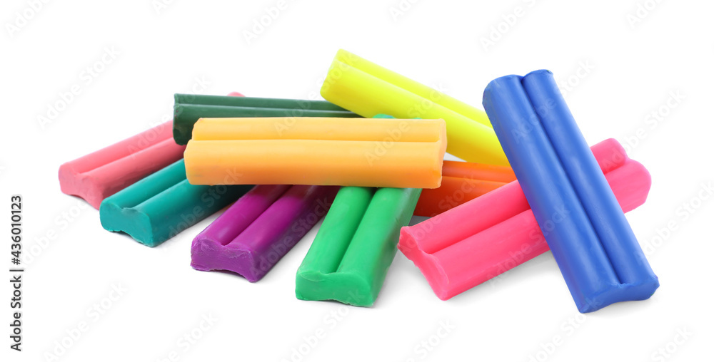 Many different colorful plasticine pieces on white background Many different colorful plasticine pieces on white background