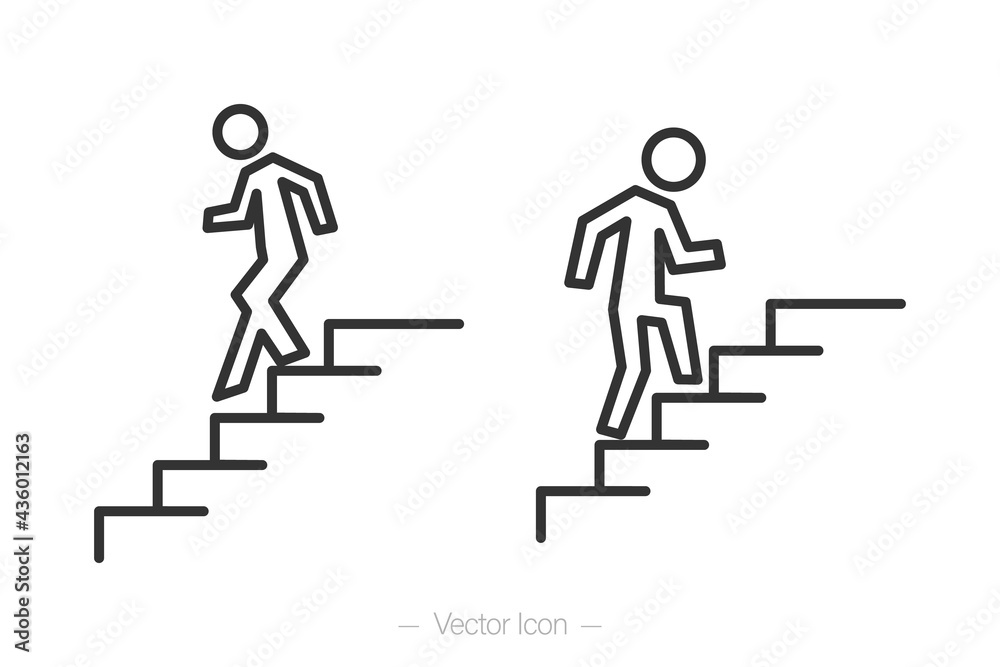 Human walking up the stairs. Human walking down the stairs. vector