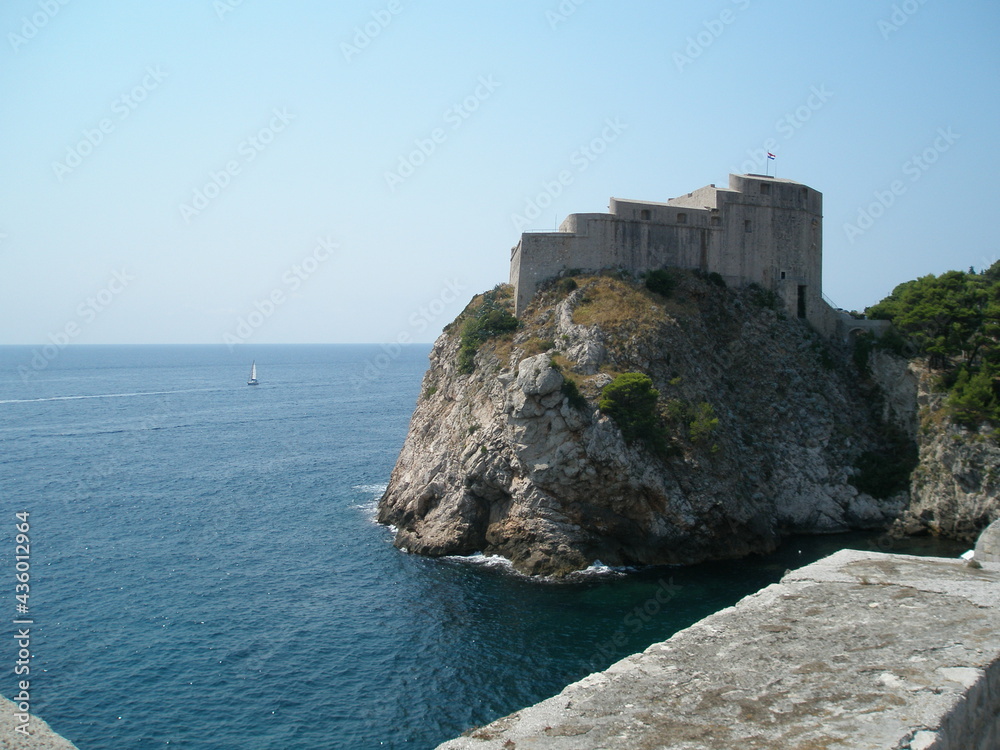 View on the cliff from the fort of Dubrovnik, Croatia