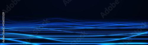 Abstract blue background of points. Falling cyber particles. Big data stream. 3d rendering