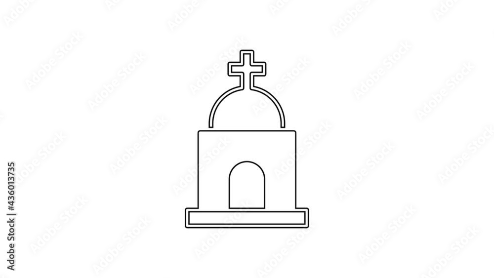 Black line Old crypt icon isolated on white background. Cemetery symbol. Ossuary or crypt for burial of deceased. 4K Video motion graphic animation Black line Old crypt icon isolated on white background. Cemetery symbol. Ossuary or crypt for burial of deceased. 4K Video motion graphic animation