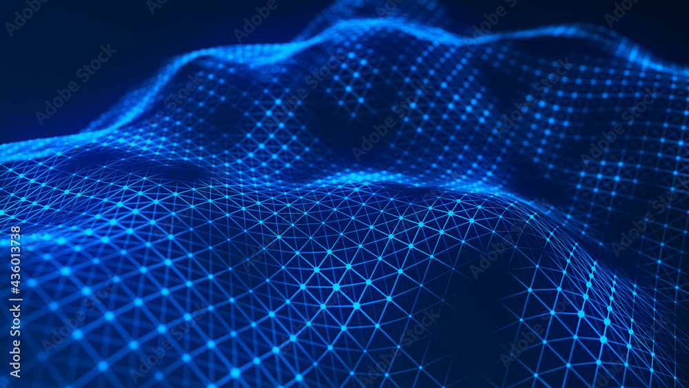 Naklejka premium Technology background. Futuristic illustration. Wave of particles. 3D rendering.