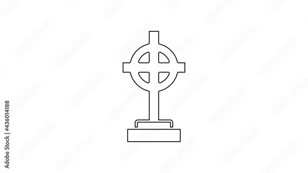 Black line Grave with cross icon isolated on white background. 4K Video motion graphic animation Black line Grave with cross icon isolated on white background. 4K Video motion graphic animation
