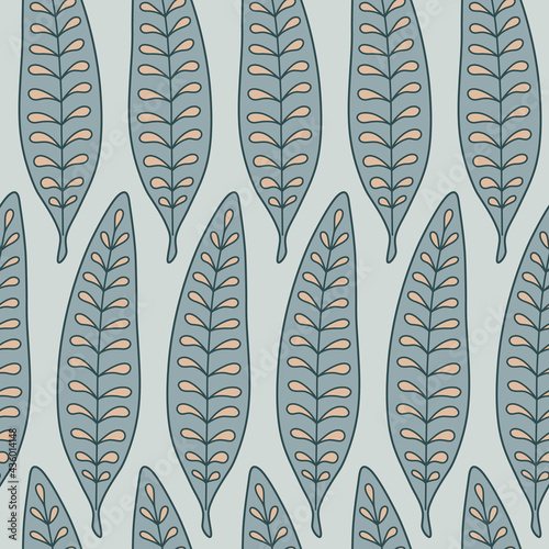 Vector vintage doodle leaves seamless pattern. Hand drawn repeat background in gray colors. Surface pattern design for greeting card, wrapping, wallpaper.