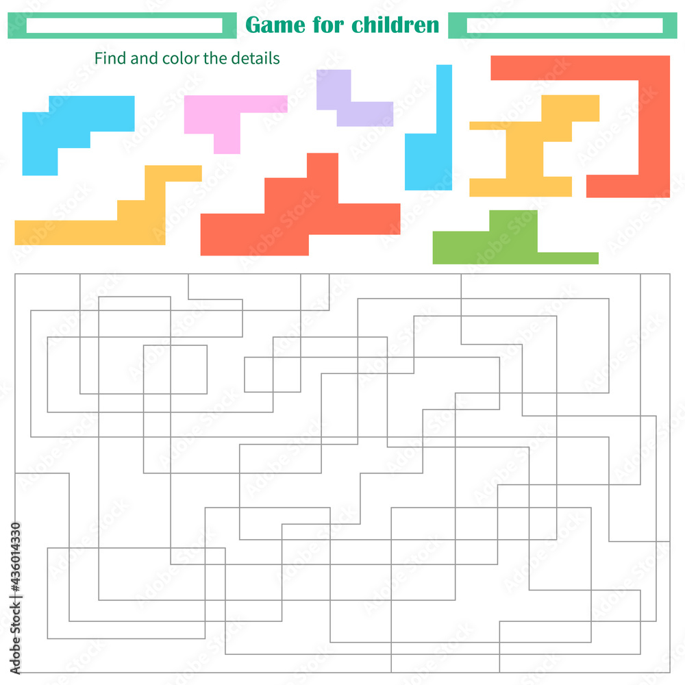 A game for children. Worksheet. Find and paint parts by sample color A game for children. Worksheet. Find and paint parts by sample color