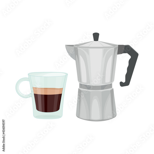 Retro geyser coffee maker and cup. Vector illustration cartoon flat icon isolated on white.