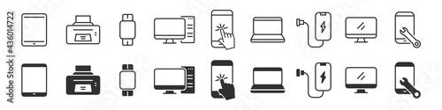 Electronics and devices icons collection in two different styles