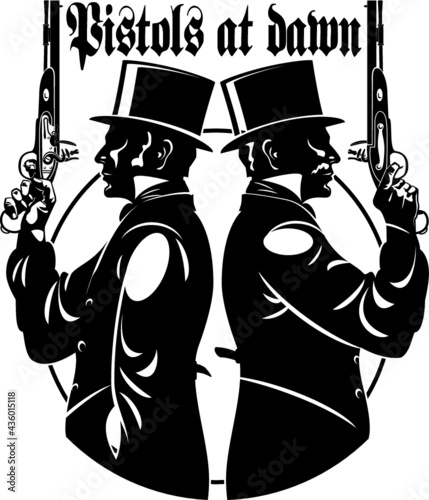 two men with pistols dueling

