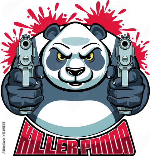 panda bear aiming with pistols and text killer panda