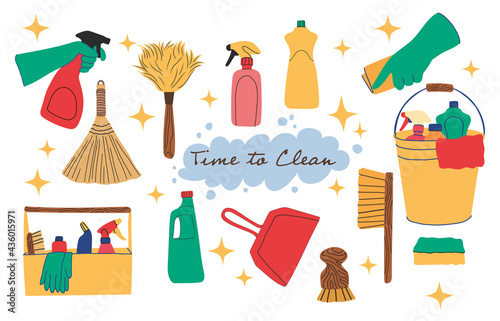 Vector set of cleaning products.