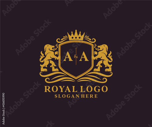 Initial AA Letter Lion Royal Luxury Logo template in vector art for Restaurant, Royalty, Boutique, Cafe, Hotel, Heraldic, Jewelry, Fashion and other vector illustration.