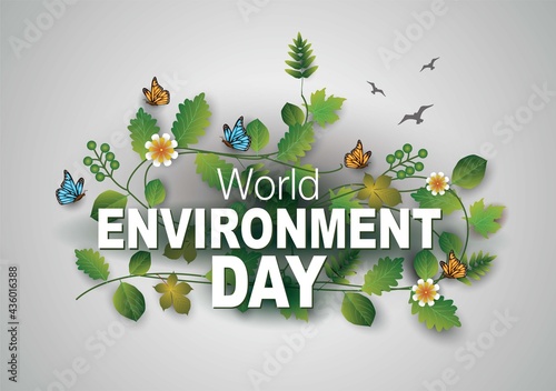 world environment day with levees, flowers, butterfly's. vector illustration design  