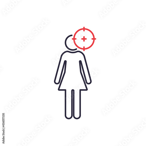 Sniper Scope Aimed on Female Black Line Icon. Red Target and Female Icon. Domestic Violence concept. Domestic Abuse. Editable stroke. Vector illustration
