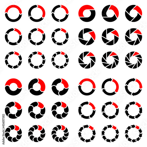 Quadrat Set Tortendiagramme Pfeile Schwarz Und Rot