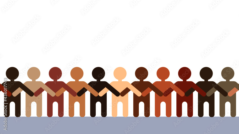 People with different skin color holding hands together. Diverse crowd and race equality concept. Flat design. People with different skin color holding hands together. Diverse crowd and race equality concept. Flat design.