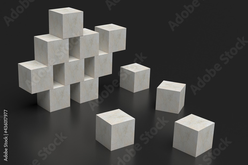 cubes gray on dark instability abstraction 3d rendering