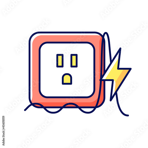 Power surge RGB color icon. Brief overvoltage spikes. Unexpected electricity flow interruption. Equipment damage. Isolated vector illustration. Electrical fire risk simple filled line drawing