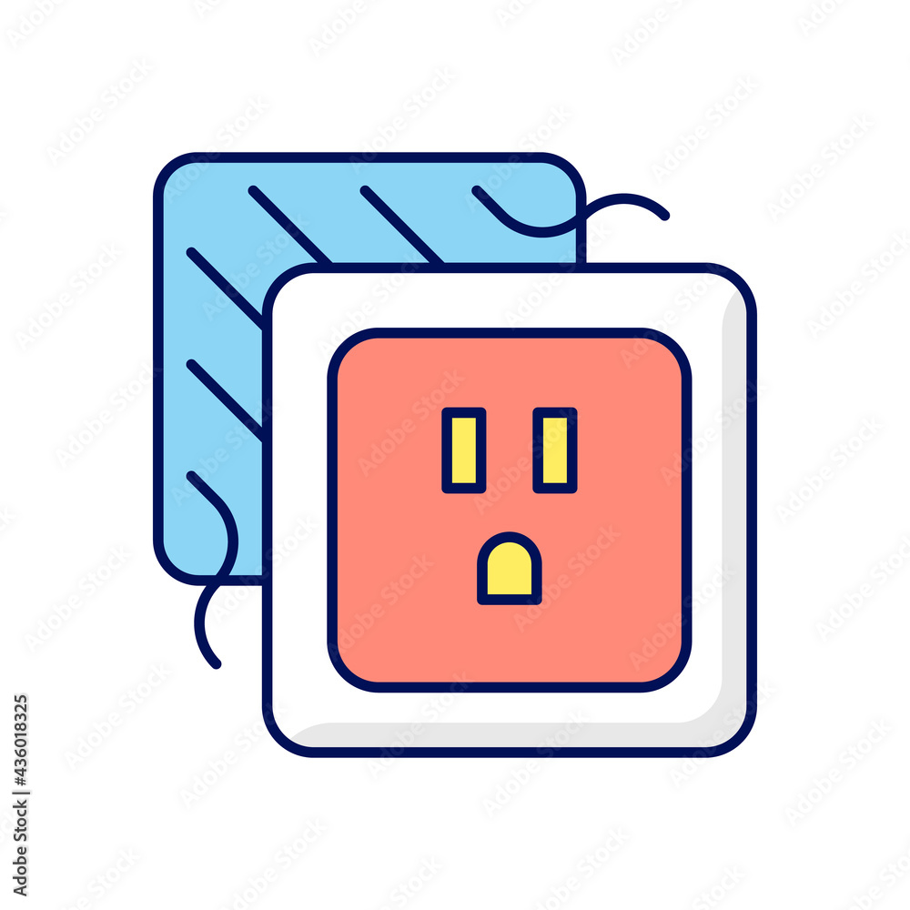 Loose outlet RGB color icon. Electricity flow disruption. Faulty electrical outlet. Loose connecting wires. Isolated vector illustration. Intermittent connection simple filled line drawing Loose outlet RGB color icon. Electricity flow disruption. Faulty electrical outlet. Loose connecting wires. Isolated vector illustration. Intermittent connection simple filled line drawing