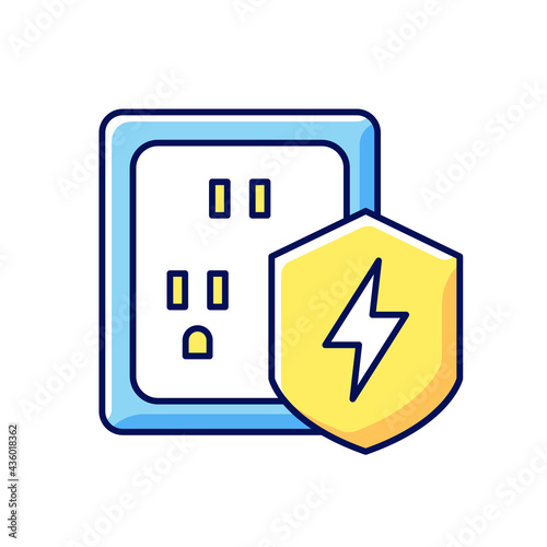 Surge protection RGB color icon. Electrical installation protection. Voltage spikes risk prevention. Isolated vector illustration. Equipment safety in household simple filled line drawing