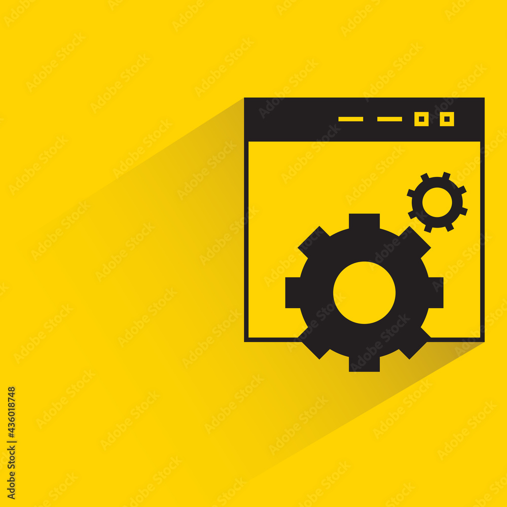 web and gear on yellow background web and gear on yellow background