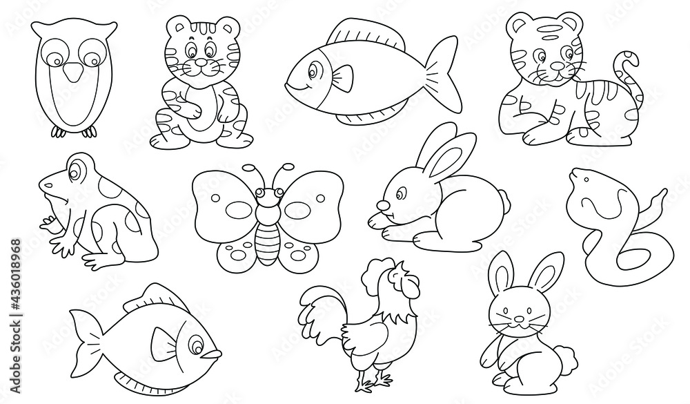 Cute design animal vector set 4 (Outline)