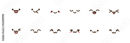 Vector kawaii anime emoji isolated icons set.