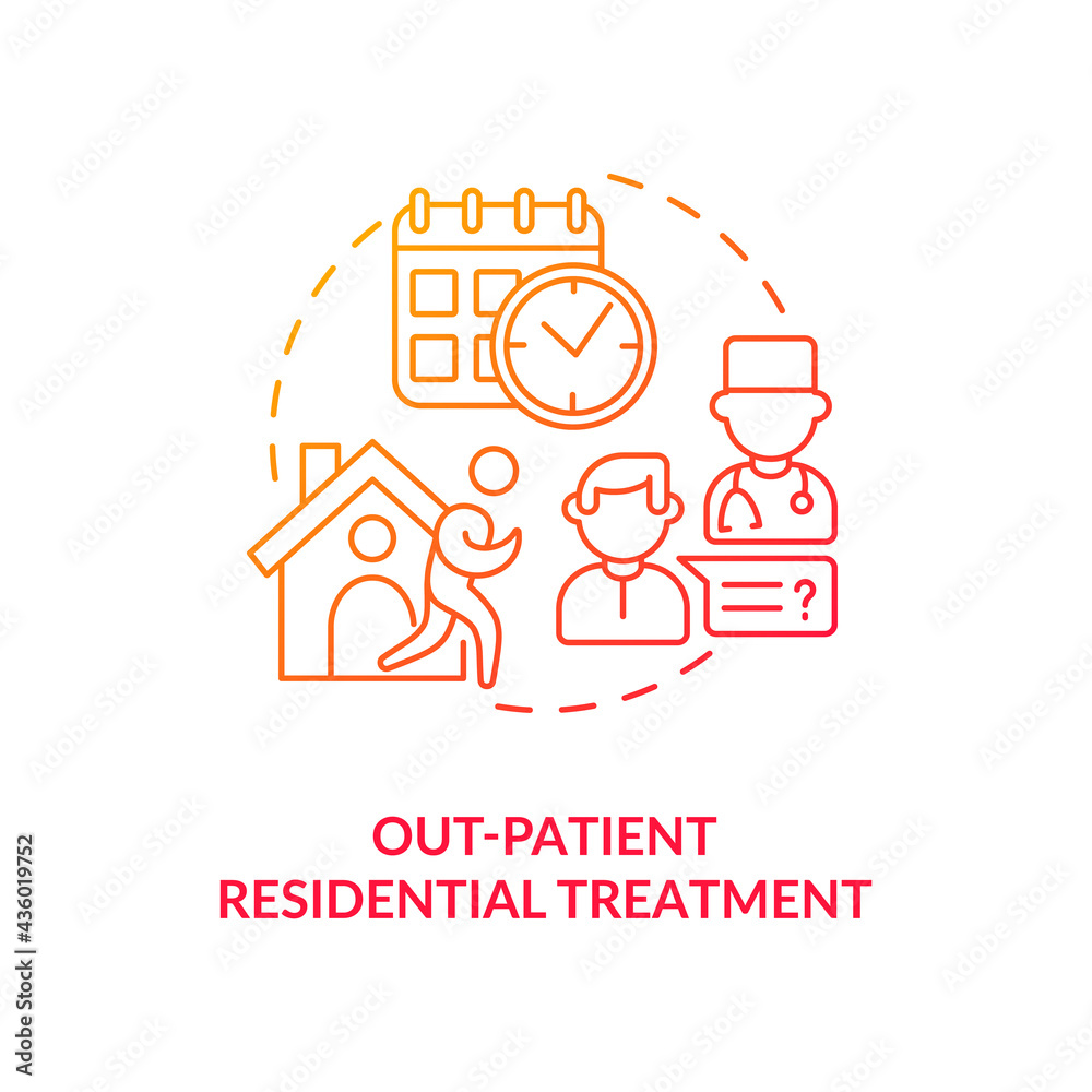 Out patient residential treatment concept icon. Rehabilitation types. Dangerous disease treatment. Patients abstract idea thin line illustration. Vector isolated outline color drawing