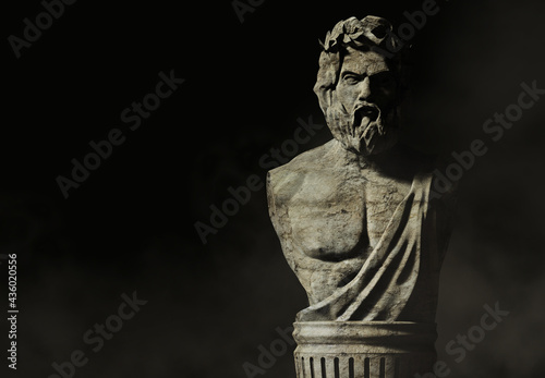 Tableau sur toile 3d render illustration of greek male bust god on dark background with fog