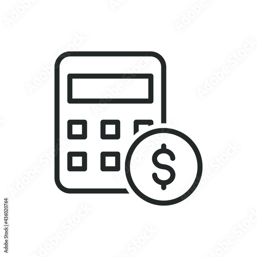 Dollar coin with calculator. Budget, accounting line icon. Money calculation symbol concept isolated on white background. Vector illustration