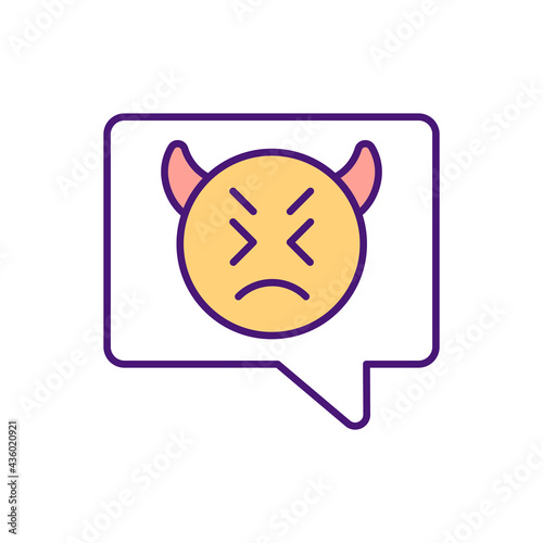 Embarrassing someone with hateful text messages RGB color icon. Using social media for threats. Spreading fake rumors. Sending offensive emails. Being rude online. Isolated vector illustration