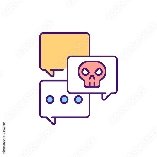 Detecting and blocking rude comments RGB color icon. Social media management. Removing offensive material. Dealing with hate speech on Internet. Online moderation. Isolated vector illustration photo