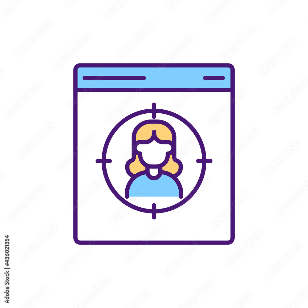 Cyberbullying victim RGB color icon. Targeting teenager, adult person for online bullying. Spreading lies and rumors. Harassing via smartphones, emails and text messages. Isolated vector illustration