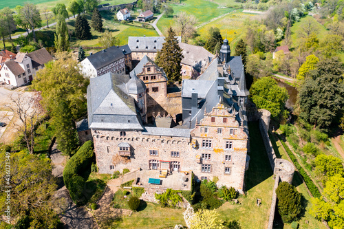 Aerial view, Medieval castle Eisenbach, Lauterbach, Vogelsberg, Hesse, Germany, photo